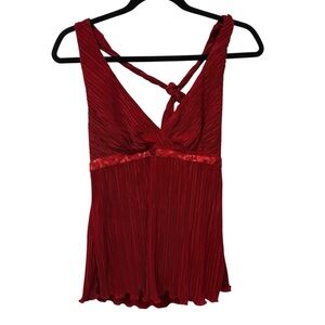 Y2K red pleated halter top sequin empire waist MEDIUM USA date night party